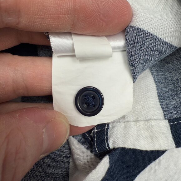 Men's EXPRESS Striped Rayon Short Sleeve Shirt Navy/White | Size Large‎ - Picture 7 of 9